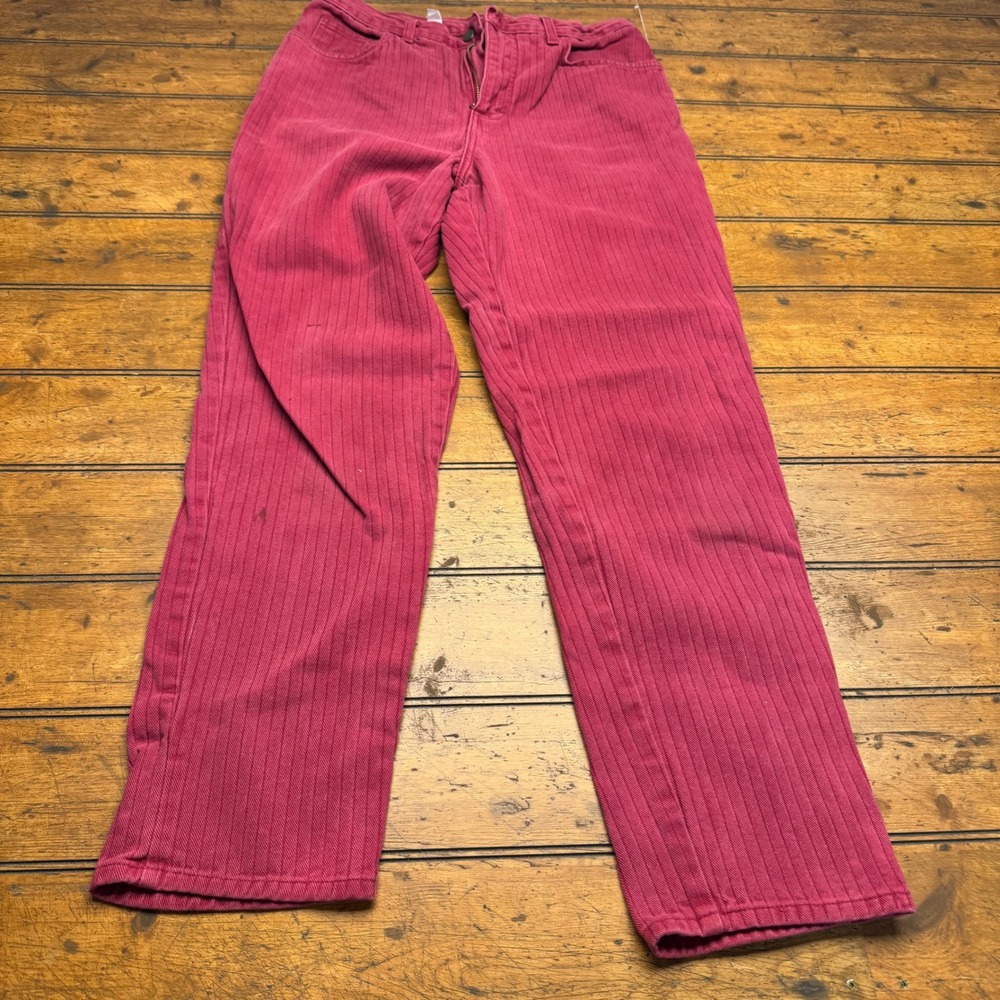 Forenza Women's reddish Pink Pinstripe Corduroy Pants High Waisted Straight Leg - Picture 1 of 8